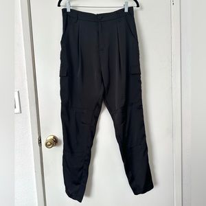 Black Satin Bebe Cargo Pants